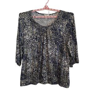 CJ Banks Women's 3X Splatter Print 3/4 Sleeve Top Blouse Boho Hippie Cottagecore